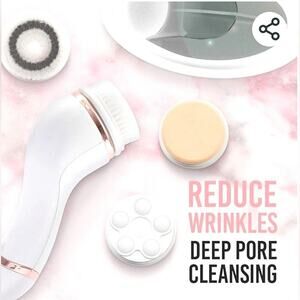 BROOKSTONE PURIFY PRO CORDLESS FACIAL BRUSH CLEANSING SET ROSE GOLD & WHITE NEW!